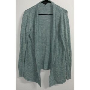 Talbots Linen Blend Long Cardigan Sweater M Open Knit Front-Green‎